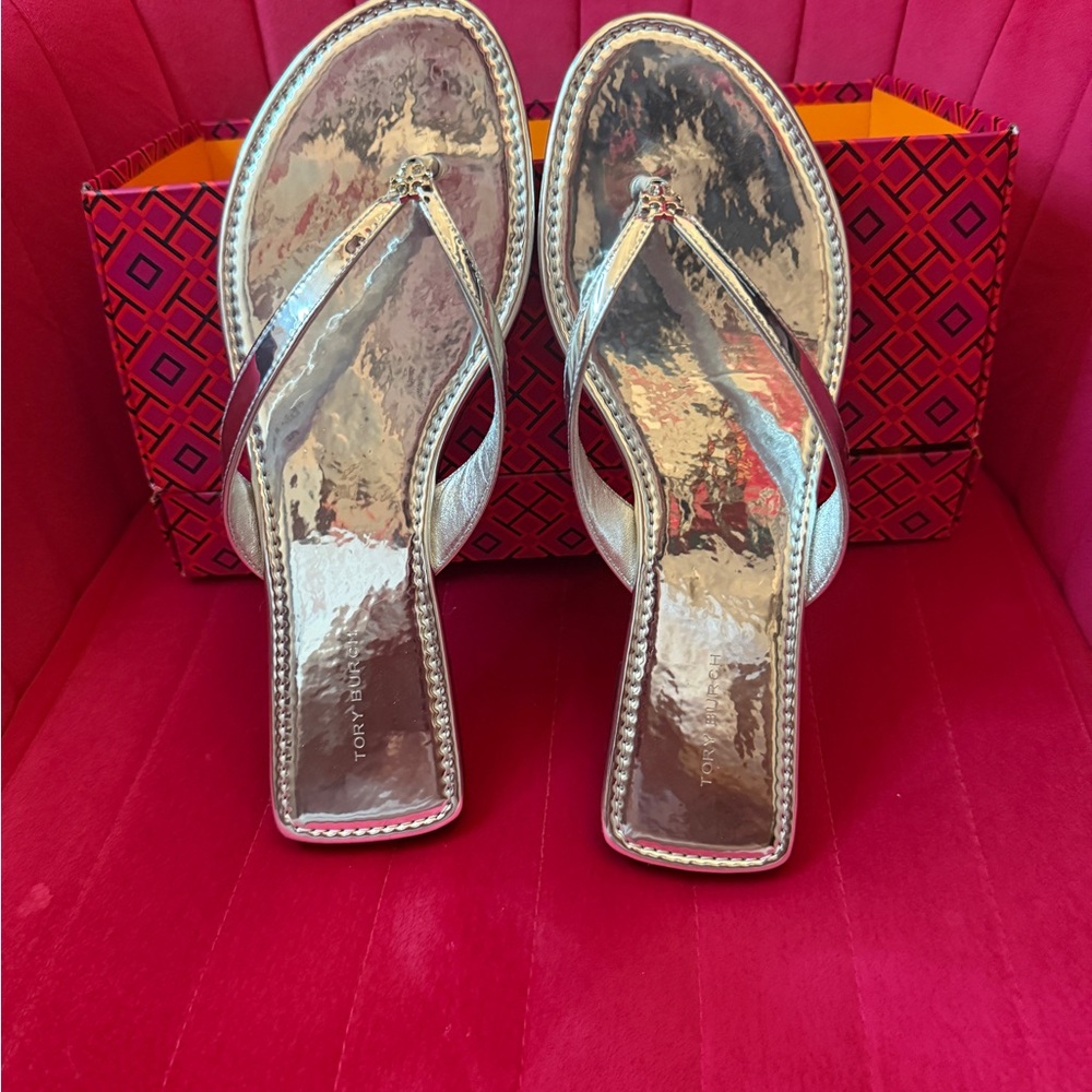 Tory Burch Metallic Silver Sandals